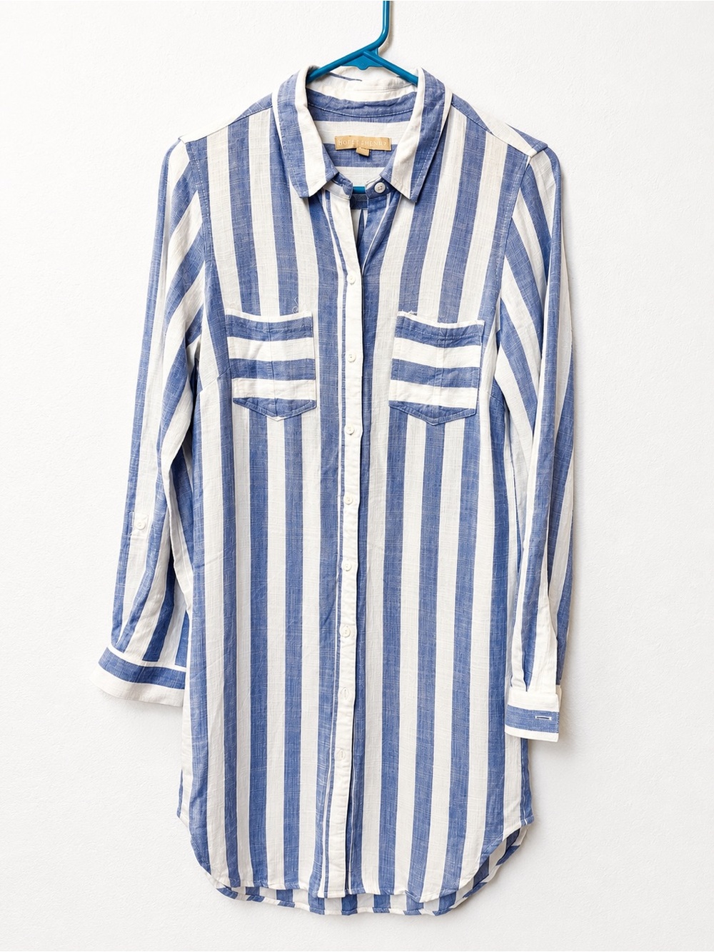 Hope & Harlow Blue & White Striped Button Front Tunic Shirt Size 10